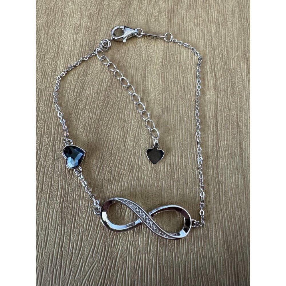 CDE Infinity Heart Birthstone Charm Link 925 Sterling Silver Adjustable Bracelet - Picture 3 of 7